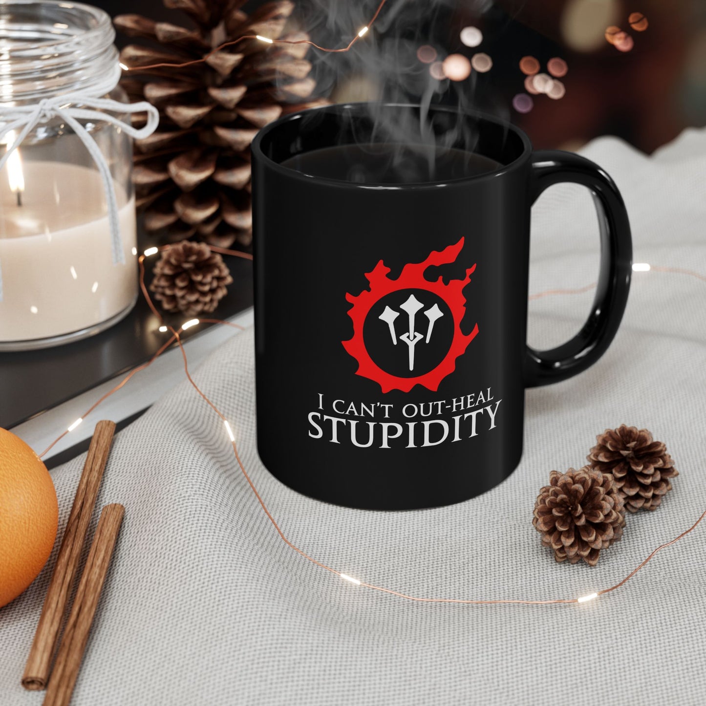 Sage - I can't out-heal Stupidity FFXIV 15oz & 11oz Black Mug