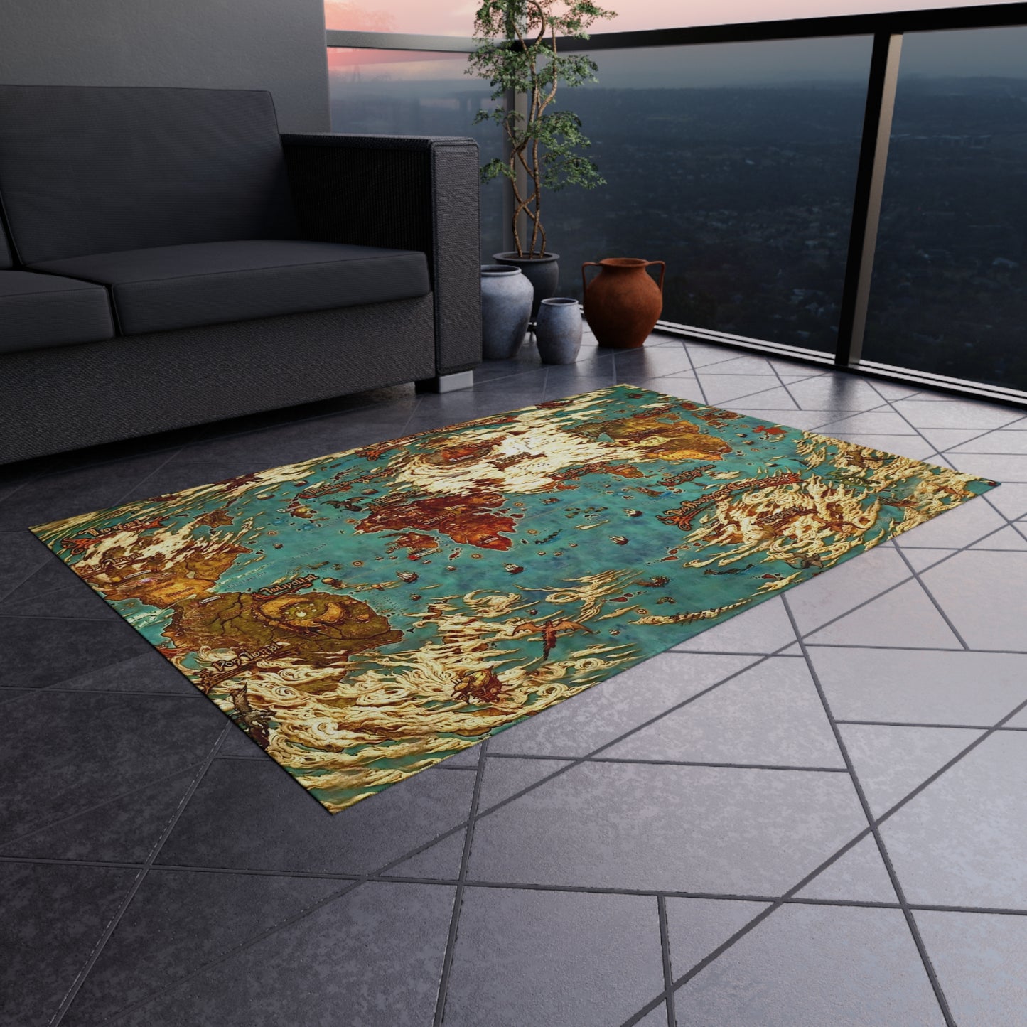 World map Hydaelyn Etheirys Dawntrail - FFXIV Outdoor Rug 24'' to 84''