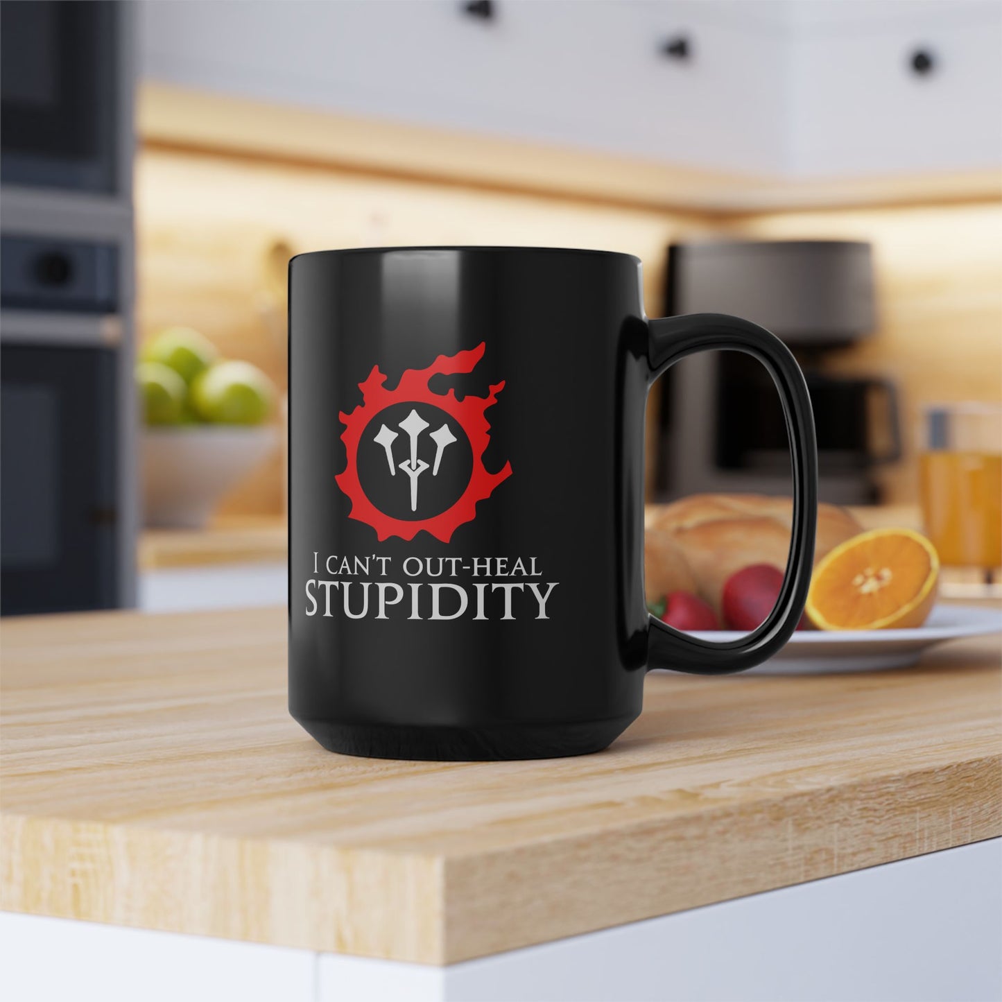 Sage - I can't out-heal Stupidity FFXIV 15oz & 11oz Black Mug