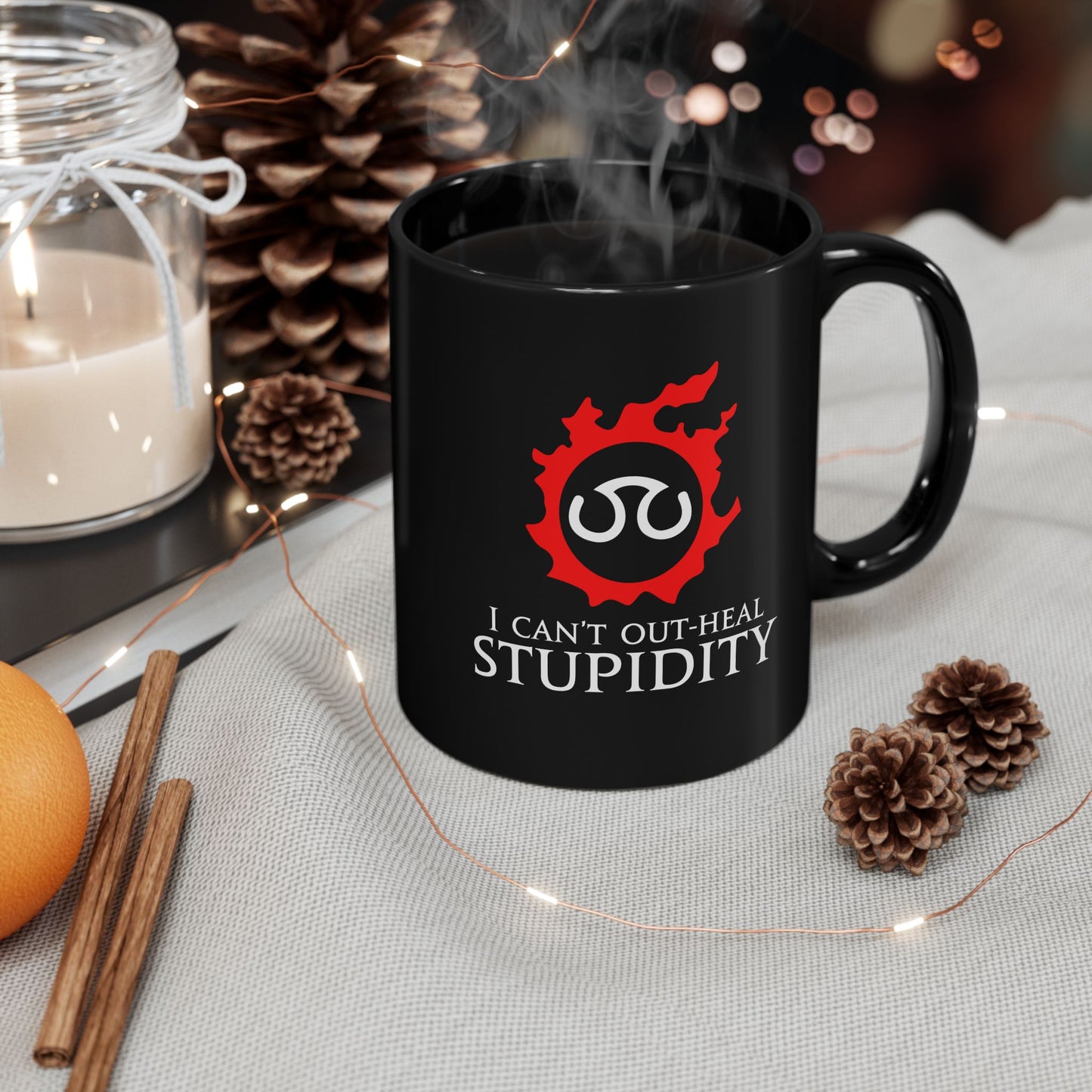 Scholar - I can't out-heal Stupidity FFXIV 15oz & 11oz Black Mug