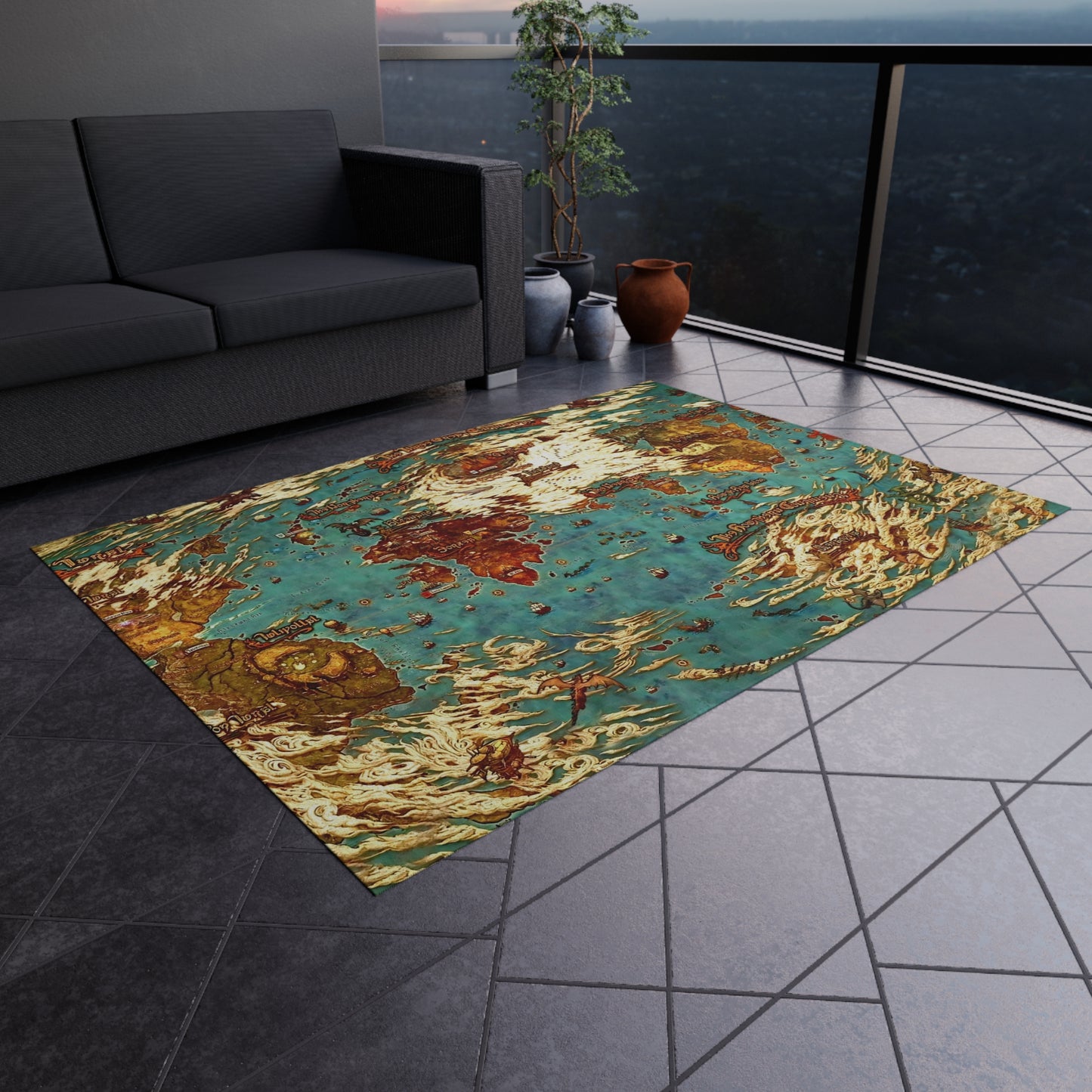 World map Hydaelyn Etheirys Dawntrail - FFXIV Outdoor Rug 24'' to 84''