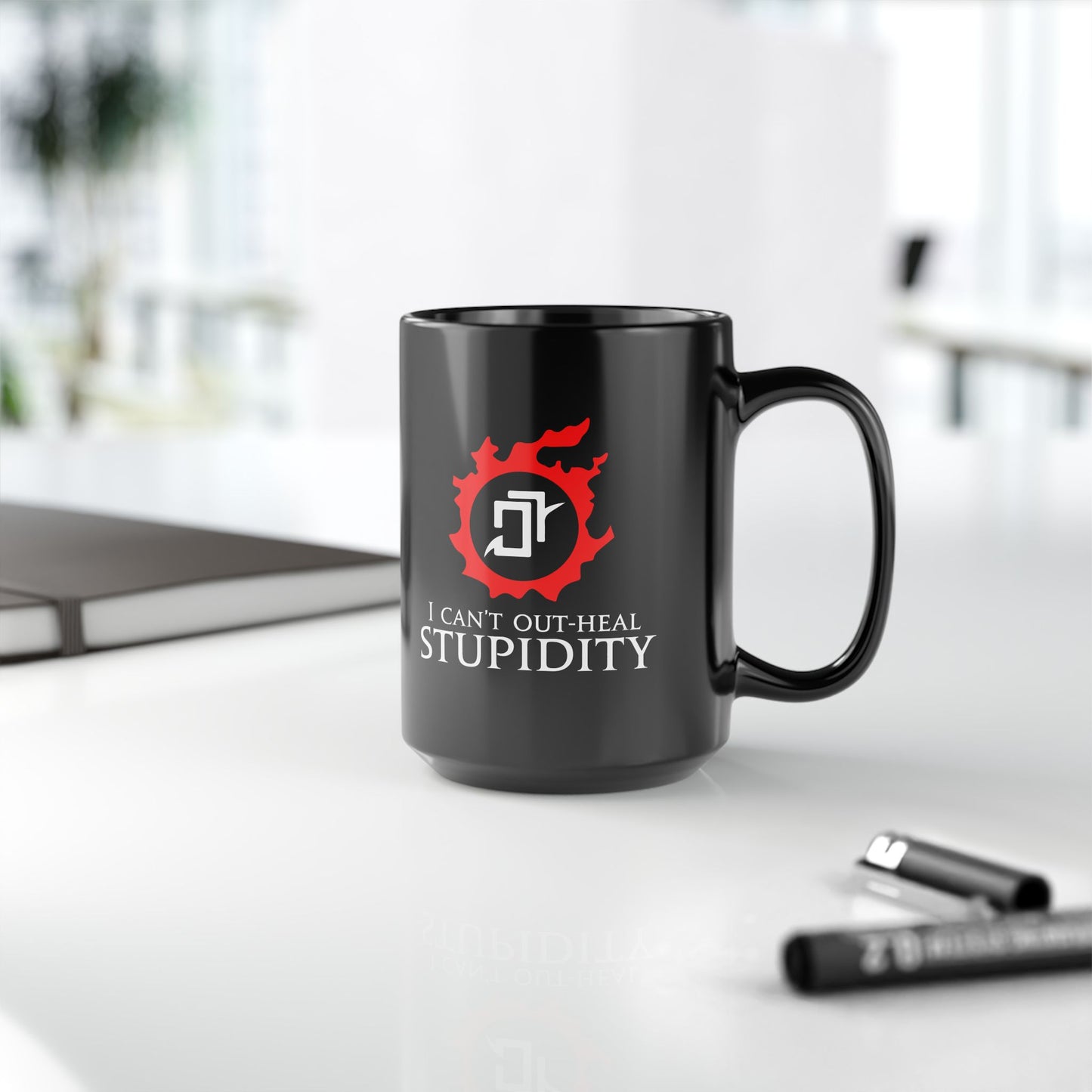 Astrologian - I can't out-heal Stupidity FFXIV 15oz & 11oz Black Mug